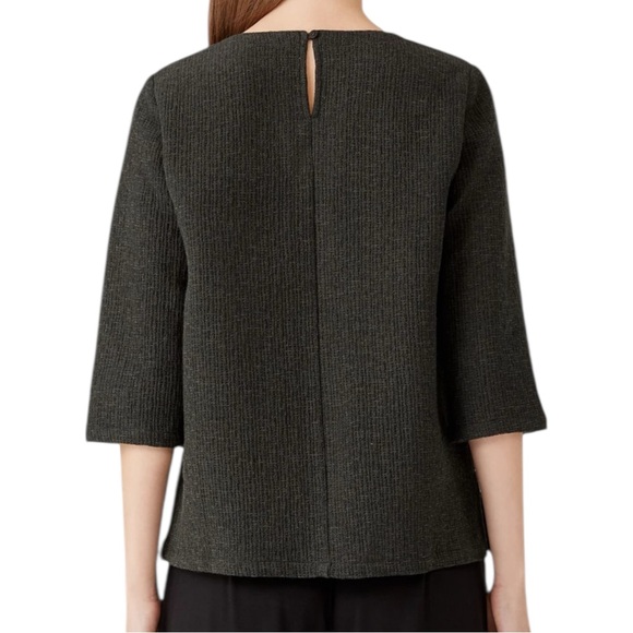 Eileen Fisher Textured Ripple Knit Seaweed Round Neck 3/4 Sleeve Top Medium - Picture 5 of 15
